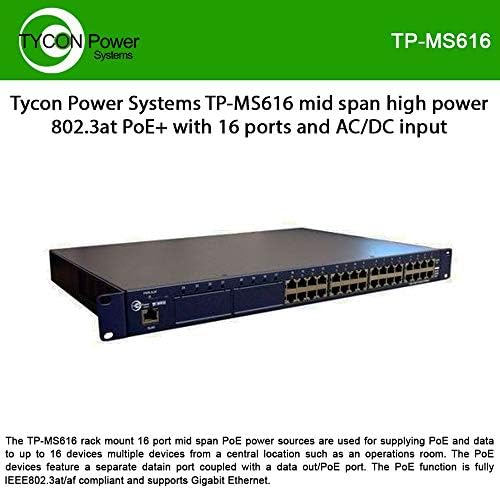 Tycon Systems TP -MS616 Srednji raspon vrlo visoke snage 40W POE Injektor - 16 Port