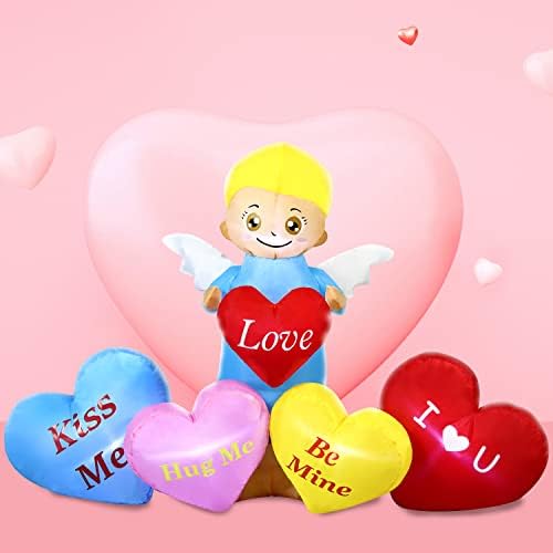 Domkom 5 ft Valentinovo na napuhavanje na napuhavanje na otvorenom Kupid Anđeo drži ljubavno srce sa slatkim srcima, Diikoo je vodio