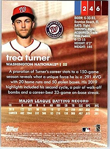 2020. Topps Stadium Club 246 Trea Turner Washington Nationals MLB Trading Card