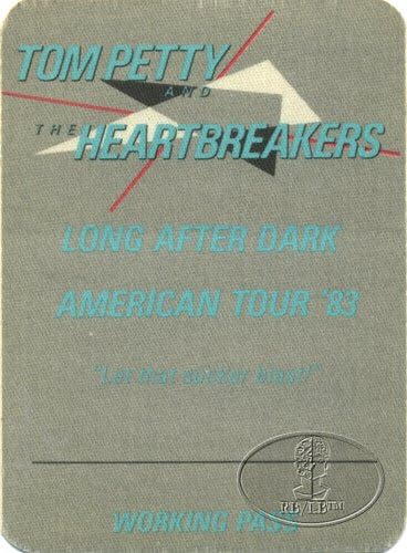 Backstage Pass za Toma Petty 1983 dugo nakon Dark Tour Crew Grey