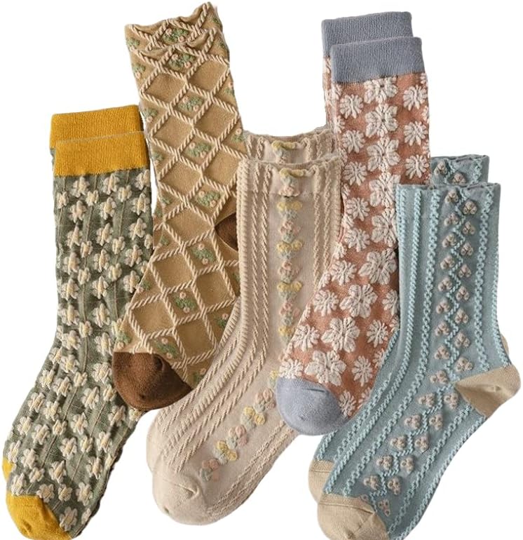Ililic 5/6/10 Pari povremene pamučne čarape šarene cvjetne čarape za posade za žene djevojke s gležnjama čarape multipack