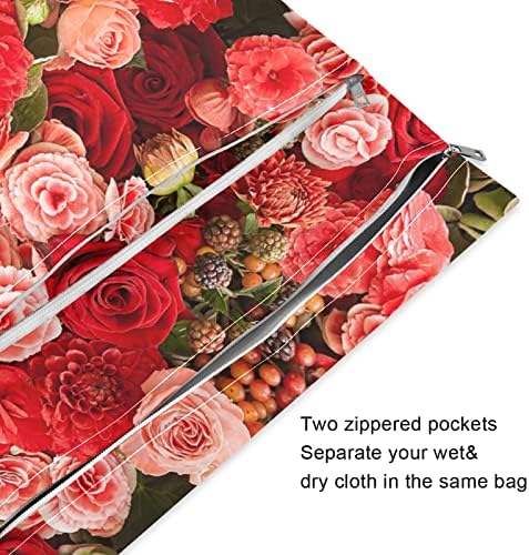 XIGUA Cvjetni cvijet vodootporna mokra vrećica za platnenu pelenu za pranje mokrih suhih vrećica s 2 džepa s patentnim zatvaračem za
