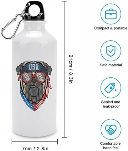 Bull Dog America Flag aluminijska boca za vodu za višekratnu upotrebu Sport Tumbler Cup s karabinom za kućni ured putovanja