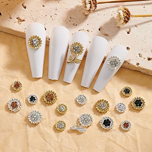 10pc 3D suncokretov list cvijeća legura noktiju art cirkon bušenje zlata srebrni modni metalni manikuri nokti accesorios dekor čari