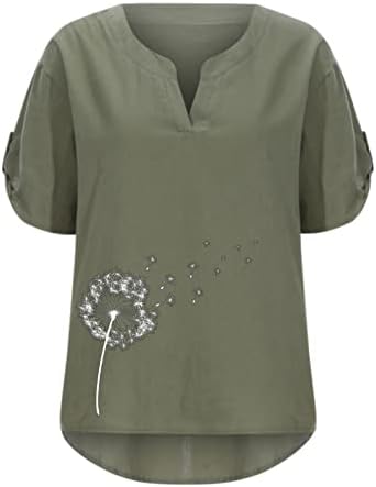 Tinejdžerice brunch bluza vrhovi kratkih rukava v vratna lanena maslačka cvjetna labava fit srednjovjekovna bluza 8x