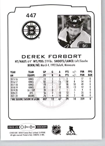 2022-23 o-pee-chee 447 Derek Forbort Boston Bruins NHL Trgovačka karta hokeja