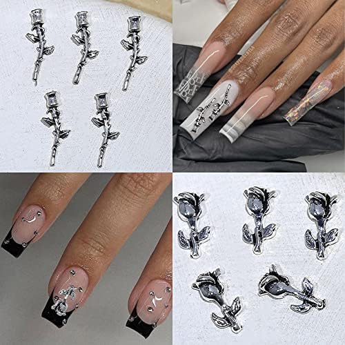 VITOCOS 50 PCS 3D Umjetnost noktiju čari cvjetnih čarla za nokte za akrilne nokte srebrna umjetnost noktiju isporučuje metalne vintage