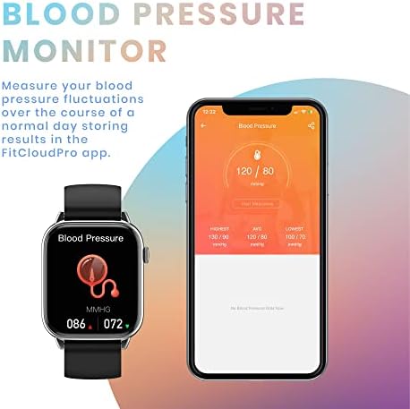 Yussa Krvni tlak Smartwatch | Android Smartwatch & iPhone kompatibilni | Odgovor/upućivanje | Zvučnik | 2 naramenice | 1.86 '' cijeli
