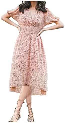 Ženska ljetna čajna haljina u obliku A kroja s točkicama, Maksi haljina, haljine za izlazak, pripijena haljina s napuhanim rukavima