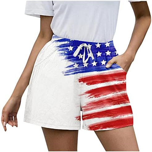Prdecexlu kratke hlače za žene Ljetna moda labava fit casual visokog struka Dan neovisnosti tiskanih džepova kratke hlače s izvlačenjem