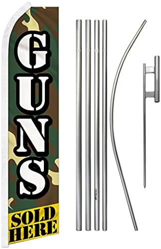 Puške prodane ovdje Swoper Advertising Flag & Pole komplet - Savršeno za trgovinu oružjem, vojni višak, taktičku trgovinu, izložbe