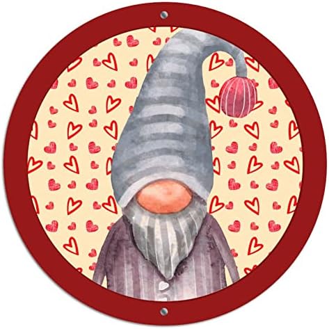 Okrugli metal Valentinovo na znakovima vijenaca gnome crveni srčani uzorak limen natpis za odmor rustikalni metalni vijenac znak za