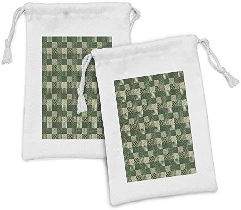 Lunotabilna zelena orijentalna vrećica od tkanine od 2, patchwork tradicionalnih motiva geometrijski valovi uzorak, mala vreća za vuču