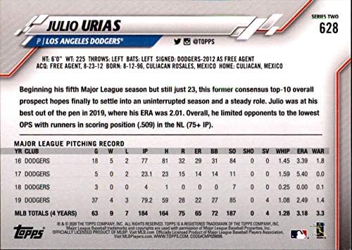 2020. Topps Baseball Series Two 628 Julio Urias Los Angeles Dodgers Službeni MLB trgovačka kartica od TOPPS Company