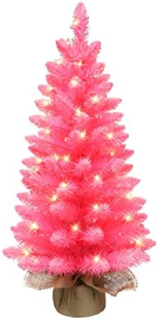 3 ft unaprijed osvijetljeno modno ružičasto stablo, 97 savjeta, 50 ul prozirnih žarulja, baza burlap