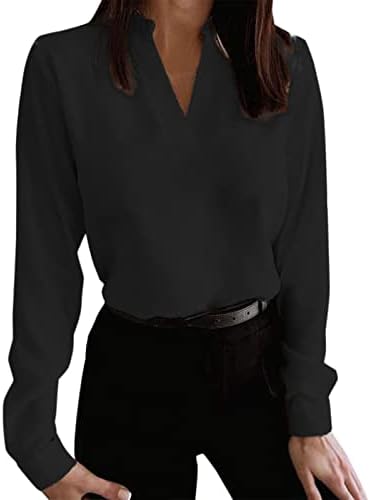 Beuu ženske solidne odjevene vrhove v vrat dugi rukavi majice tunika poslovanje casual pulover bluze majice za žene