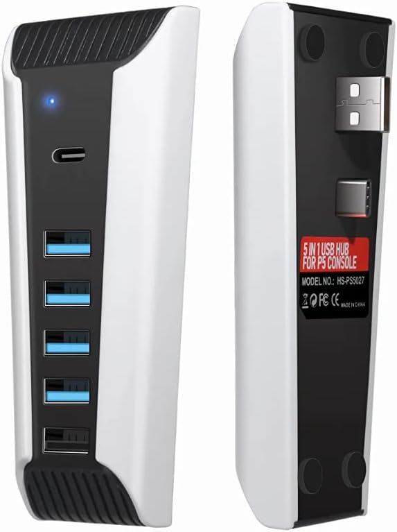HASTHIP® PS5 Hub 5 Ports USB Hub, USB brzi USB Hub za PS5 USB Extender Hub kompatibilan s PlayStation 5 Game konzolom s 4 USB i 1 USB