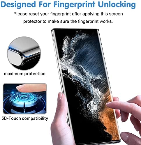 COLIAR [2+2 pakiranje Galaxy S22 Ultra Screen zaštitnik, staklo od 9h, ultrazvučni nosač otisaka prstiju, 3D zakrivljen, HD Clear Scratch