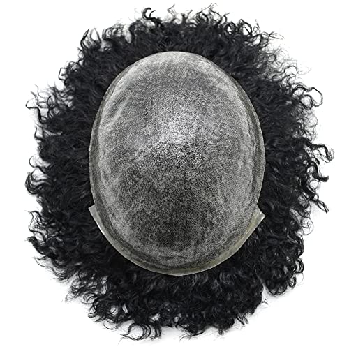 Afro perika za crne muškarce 8 mm afro val 0,1 mm muške perike s umjetnim ubrizgavanjem ljudski šinjon crna kosa muške jedinice čudo