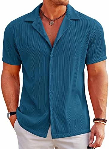Coofandy muški casual gumb dolje košulje kratke rukave redovito fit modni kamp majice na plaži vrhovi