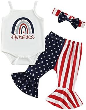 Lin & Babay novorođena djevojčica 4. srpnja odjeća bez rukava bez rukava+američka zastava zvonastih dna hlača+traka za glavu