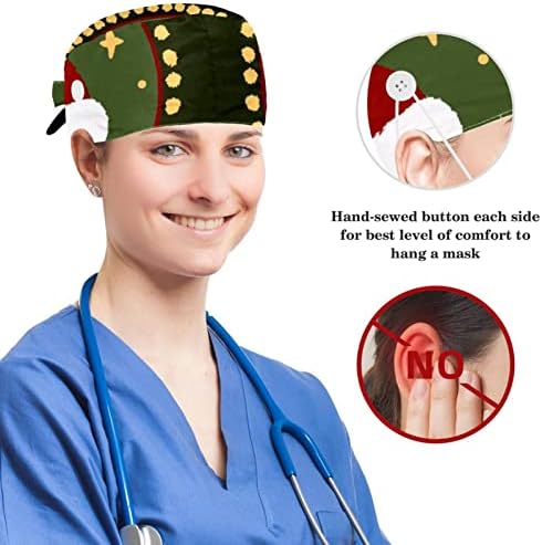 Medicinske sestre kapice za žene dugu kosu, sretan božićni podesivi radna kapu s gumbom i lukom kose Scrunchie