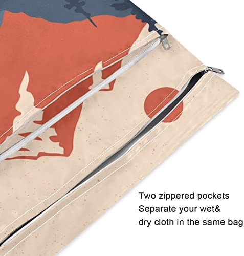 Kigai Vintage Mountain Pejzaž Vodootporna mokra vrećica za platnenu pelenu za pranje mokrih vrećica za višekratnu upotrebu s 2 džepa