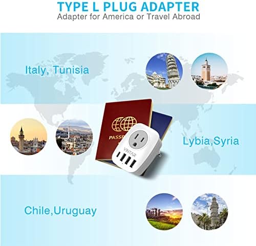 [3-pack] Italija adapter za putničke snage, vintar 3 prizemne utikače s 1 USB C, 2 američka prodajna mjesta i 3 USB priključka, 6 u