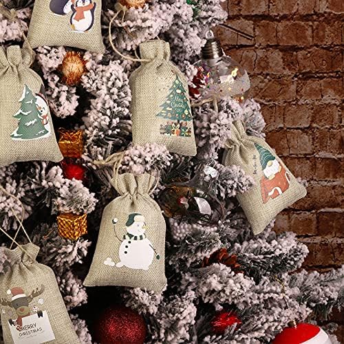Ruisita 60 komada božićne platnene vrećice Burlap božićne torbe s izvlačenjem 6 x 4 inča Male poklon vrećice skupne vrećice od jute