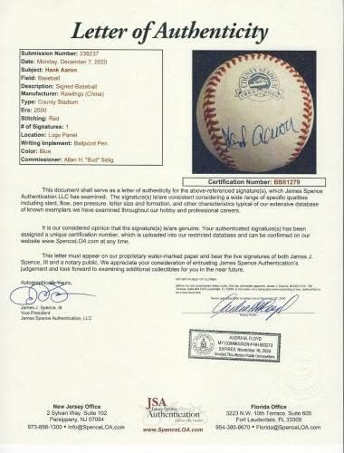 Braves Hank Aaron potpisao je županijski stadion bejzbol JSA Loa Auto Milwaukee Brewers - Autografirani bejzbol