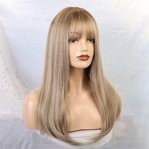 Perika za kosu 92 svijetloplava sintetička perika za kosu sa šiškama, duga, ravna,