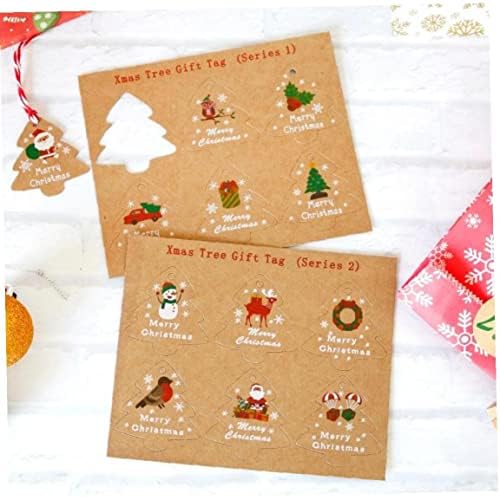 18 setova zabavnih oznaka Djed Mraz snjegović božićno drvce u obliku obrta visi oznake s užetom naljepnice za zamatanje darova za novogodišnju