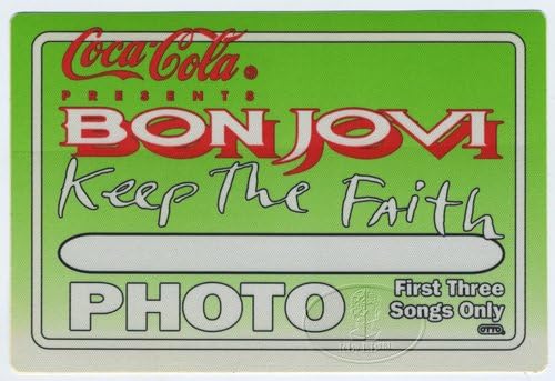 Bon Jovi 1993 Zadržite Faith Backstage Pass Photo Green