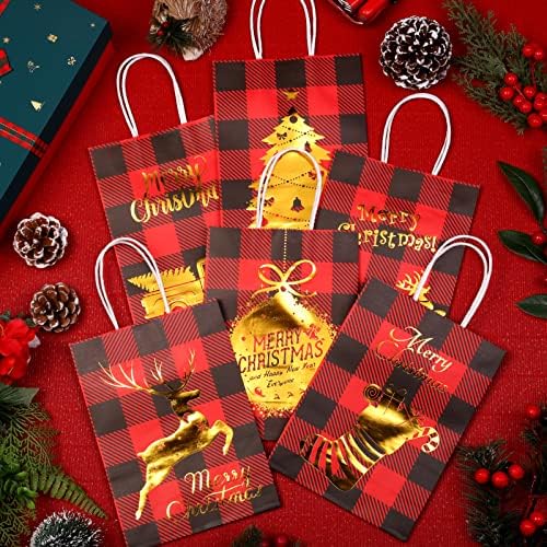 Aneco 24 komada božićna brončana zlatna poklon vrećica crvena crna bizona tala božićna papirnata vrećica s ručkama božićne bombone