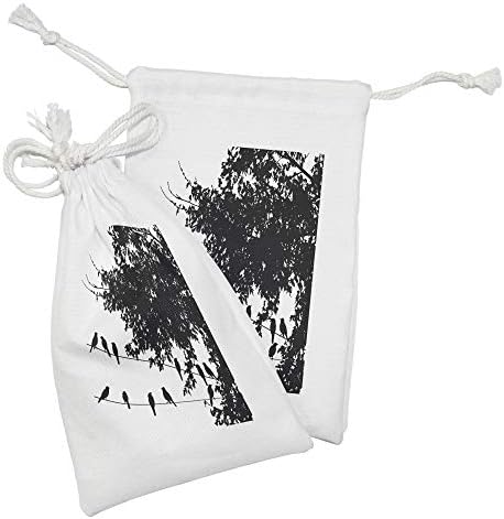 Ludosne ptice na žičanoj torbici od tkanine od 2, apstraktna silueta velikog stabla s lisnatim granama i malim pticama, mala vreća