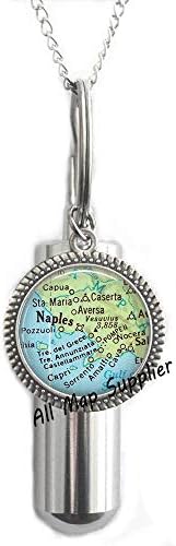 AllMapsupplier Modna kremacija urna ogrlica, Napuljska mapa Kremacija urna ogrlica, Napuljska karta urna, Napuljska kremacija urna