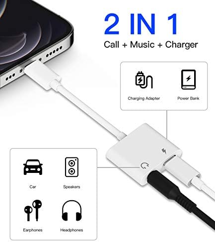 2Pack 【Apple MFI certificiran】 iPhone Aux Adapter Lightning na 3,5 mm kabel s slušalicama za slušalice za slušalice i punjač za slušalice