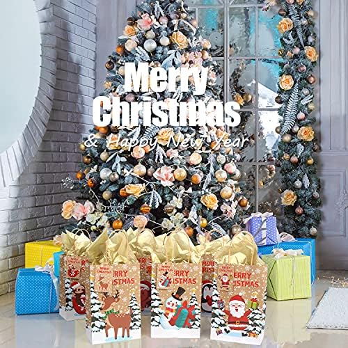 24pcs Kraft božićne poklon vrećice, razne papirnate božićne poklon vrećice, božićne poklon vrećice s ručkama i oznakama za božićne