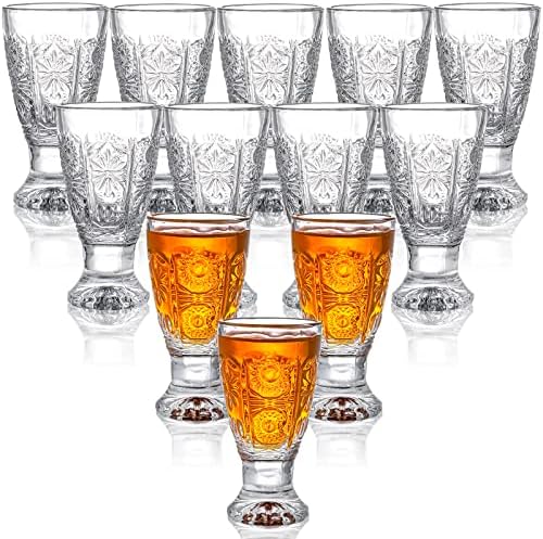 12 čaša za piće, 1,6 oz izrezbarene čaše s teškim dnom, okrugle čaše za točenje, bistra čaša bez olova za votku, viski, tekilu, liker,