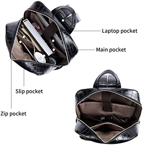 Telena kožni ruksak za laptop za žene posao casual fakultetske torbe, croc-crno