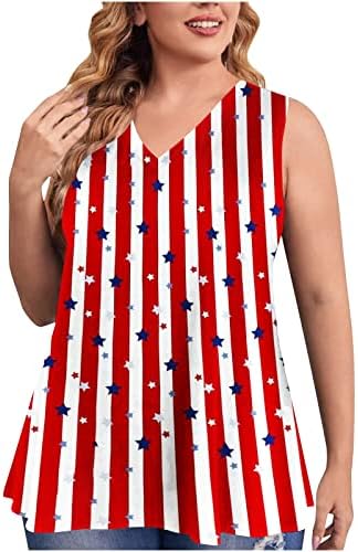 Plus veličina ženske američke zastave tenkovske vrhove 4. srpnja majice majice Patriotska košulja bez rukava usa zvijezde Stripes Grafički