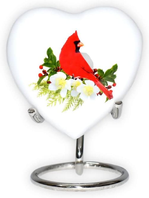 Kardinal Keepsake Urn - Mini srčana kremacija urna sa stajalicom i premium kutija - Mala kardinalna urna za pepeo - počastite svoju