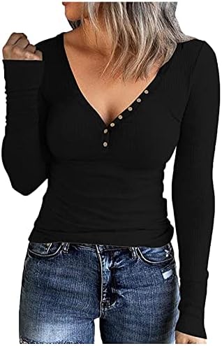 Košulje dugih rukava za žene gumbi V vrat bluza Čvrsta boja Pulover Twishirts Slim Fit Shirt Casual bluza bluza