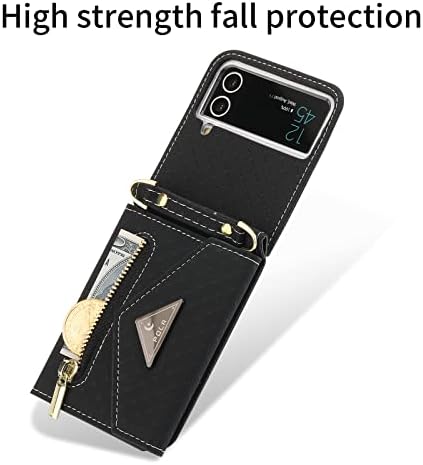 Flip Torbica za novčanik s patentnim zatvaračem, crna torbica za telefon s remenom za remen za torbicu za novčanik s patentnim zatvaračem