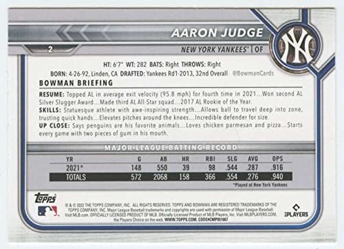 2022. Bowman 2 Aaron Sudac New York Yankees MLB Trgovačka karta za bejzbol