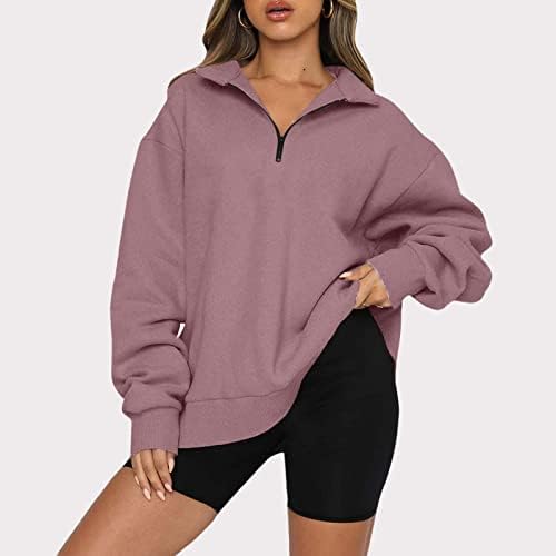Ženska predimenzionirana polovica zip pulover dukserica dugih rukava četvrt zatvarača džemper od kapuljača tinejdžerke pad y2k odjeća