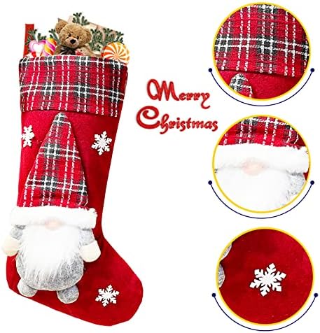 2 PCS Viseće božićne čarape, 3d Santa Švedska Gnome božićnih čarapa, Dekoracija božićnih čarapa Velika, božićna viseća čarapa vrećica