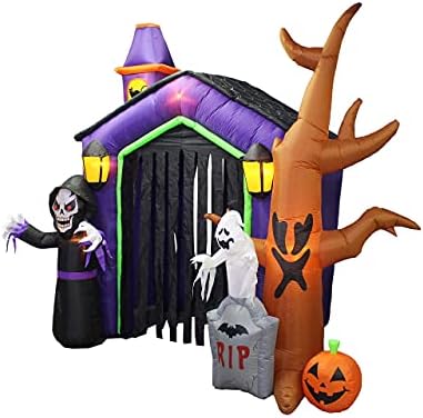 Dva Halloween i Birthday Party Dekoracija, uključuje 8,5 stopala na napuhavanje, dvorac u progonu s kosturom duhom stabla bundeve i