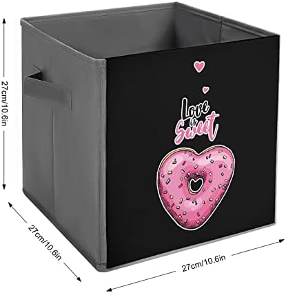 Ružičasti srčani krafni sklopivi kanti za pohranu printnih košara košara košara s ručkama za igračke za odjeću, 11x11x11