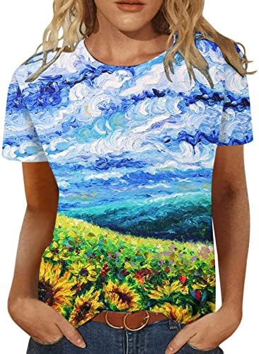Teen Girls Crew Neck Boat Neck Pamuk grafički otisak Suncokret cvjetni labavi fit casual bluza za žene MG
